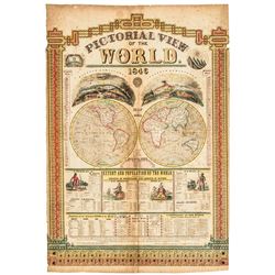 1846 Handcolored Broadside, Pictorial View of the World, by Humphrey Phelps, NY
