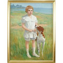 CHARLES ABEL CORWIN (American, 1857-1938) PORTRAIT OF A YOUNG GIRL AND HER DOG