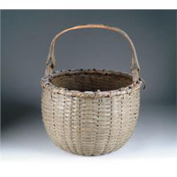 Swing Handled Round Splint Basket In Green Paint