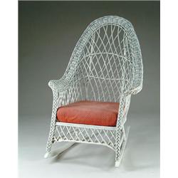 HIGH BACK WHITE WICKER ROCKER