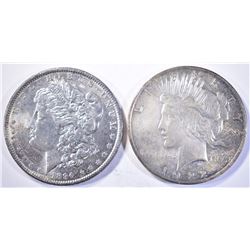 1890 MORGAN & 1922 PEACE SILVER DOLLARS CH BU