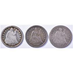 1848VG,49 F/VF & 54- O ARROWS, F SEATED HALF DIMES