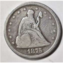 1875-S TWENTY CENT PIECE, VG