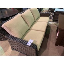 3 PCS 2 - TONE PLASTIC RATTAN OUTDOOR PATIO CHAT SET INCLUDING: 3 SEAT SOFA & 2 ARM CHAIRS WITH