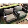 Image 1 : PAIR OF CHARCOAL PLASTIC RATTAN OUTDOOR PATIO ARM CHAIRS WITH CUSHIONS