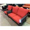 Image 1 : 2 PCS DARK BROWN PLASTIC RATTAN OUTDOOR PATIO 2 SEAT COUCH & CHAIR SET WITH CUSHIONS
