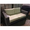 Image 1 : SILVER GREY PLASTIC RATTAN OUTDOOR PATIO 2 SEAT SOFA WITH CUSHIONS