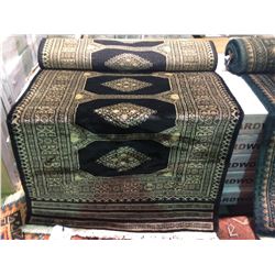 BOKHARA WOOL 8'0" X 2'6" BLACK, GOLD, GREY HAND WOVEN PERSIAN AREA RUG