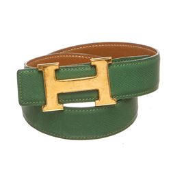 Hermes Green Leather Reversible Constance H Belt