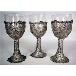 TWELVE 800 SILVER RETICULATED REPOUSSE GOBLETS