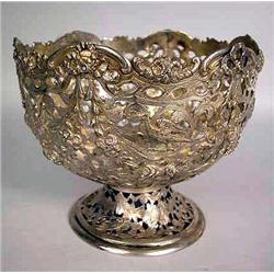 A SILVER PLATED RETICULATED FOOTED COMPOTE