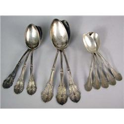 A GROUP OF STERLING SILVER GEORGE W. SHIEBLER "CORINTHIAN" PATTERN SPOONS