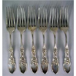 SIX WHITING STERLING SILVER "TYROLEAN" PATTERN, LUNCHEON FORKS