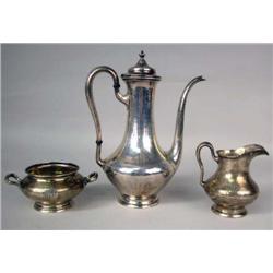 A GORHAM STERLING SILVER HAND-HAMMERED THREE-PIECE COFFEE SERVICE