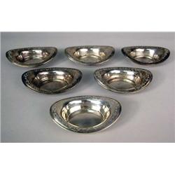 A SET OF SIX TIFFANY & CO. MAKER STERLING SILVER OVAL NUT DISHES