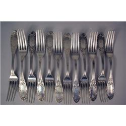 TWELVE GEORGE W. SHIEBLER-ALBERT COLES AMERICAN SILVER "JENNY LIND" PATTERN DINNER FORKS AND THREE S
