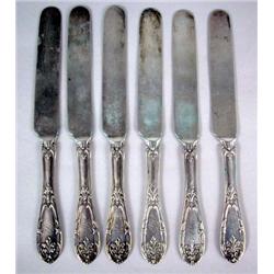 SIX ALBERT-COLES AMERICAN SILVER DESSERT KNIVES