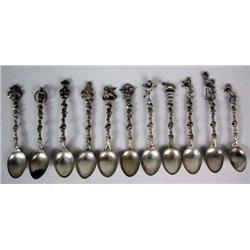 ELEVEN 800 SILVER FIGURAL HANDLED DEMI-TASSE SPOONS
