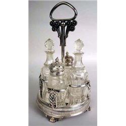 A ROGERS & SMITH MERIDEN SILVER-PLATED HANDLED CRUET HOLDER