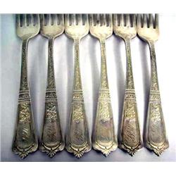 AN AMERICAN STERLING SILVER SET OF SIX DINNER FORKS, GORHAM "DOMESTIC PATTERN", 1880