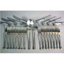 AN ENGLISH SILVER HANOVERIAN PATTERN ASSEMBLED FLATWARE SERVICE FOR EIGHT