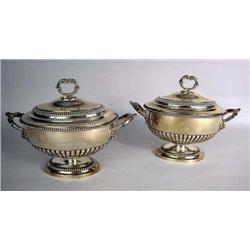 A PAIR OF GEORGIAN SILVER SAUCE TUREENS