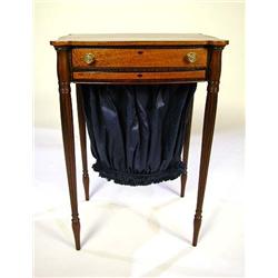 A FEDERAL MAHOGANY AND FIGURED MAPLE SEWING TABLE
