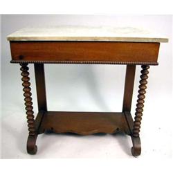 AN EMPIRE WALNUT MARBLE-TOP ONE DRAWER STAND