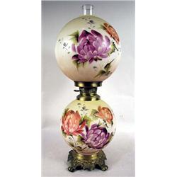 A FLORAL DECORATED "GONE WITH THE WIND" LAMP