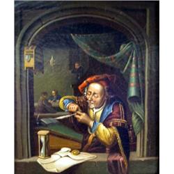 AN OIL ON CANVAS DEPICTING A GENTLEMAN