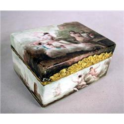 A GOOD POLYCHROME-DECORATED ENAMEL BOX