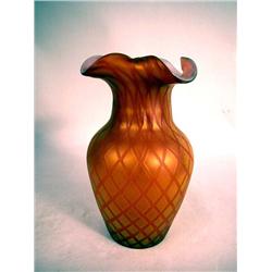 A DIAMOND PATTERN SATIN GLASS VASE