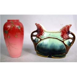 A PEACHBLOW ENAMEL AND GILT DECORATED VASE