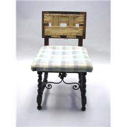 A BAROQUE STYLE WROUGHT-IRON WALNUT SIDE CHAIR
