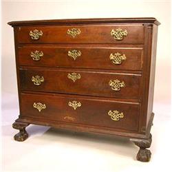 A CHIPPENDALE SHELL-CARVED WALNUT QUARTER COLUMN CHEST