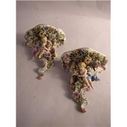A PAIR OF GERMAN PORCELAIN WALL BRACKETS