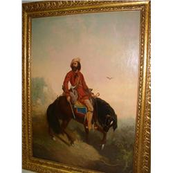 AN OIL ON CANVAS, "THE TRAPPER", attributed to Charles Deas (1818-1895), depicting frontiersman on h
