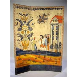 A POLYCHROME-DECORATED THREE-PANEL SCREEN