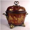 Image 1 : A VICTORIAN RED PAINTED AND STENCIL DECORATED TOLE COAL SCUTTLE