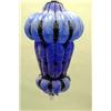Image 1 : A METAL MOUNTED AMETHYST BLOWN GLASS HANGING HALL LANTERN