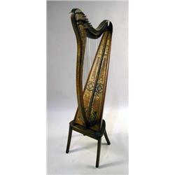 A GILT CLAD IVY STENCIL DECORATED HARP