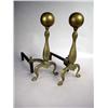 Image 1 : A PAIR OF BRASS CANNONBALL ANDIRONS AND FIRE FENDER