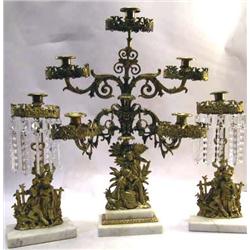 A THREE PIECE MARBLE AND GILT-DECORATED GARNITURE SET