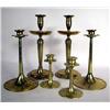 Image 1 : TWO PAIRS OF CAST BRASS ARTS AND CRAFTS CANDLESTICKS