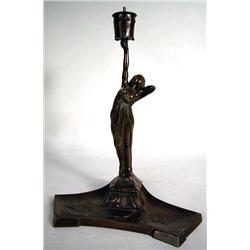 A BRONZE ART NOUVEAU OIL LAMP