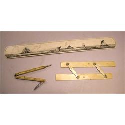 THREE NAUTICAL BONE-STYLE ITEMS INCLUDING: a folding ruler, a parallel ruler, and a ship and whale d