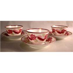 A GROUP OF PINK LUSTERWARE SHALLOW BOWLS AND CUPS