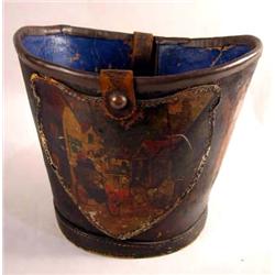 A PAINTED AND POLYCHROME-DECORATED LEATHER FIRE BUCKET