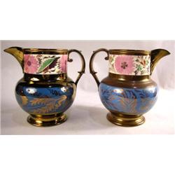 TWO NEARLY IDENTICAL COPPER LUSTERWARE PITCHERS