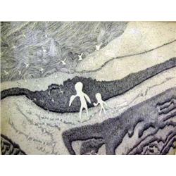 A PEN & INK DRAWING, "DANS LE PARC" BY SINDON GECIN